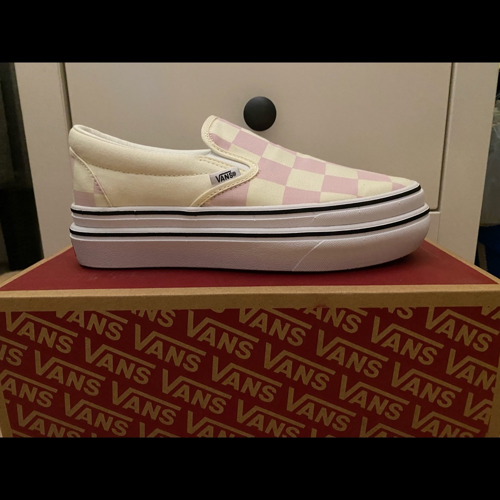 Pink Checker Slip on Platform Vans